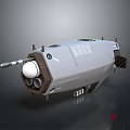 Gray And Brown Sci fi Mechanical Device With White Spherical Front Long Component And Grilles 3d model