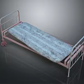 Simple Pink Metal Single Bed Frame With Blue Striped Mattress