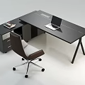 Modern Black Office Desk With Laptop On Top And Drawer Cabinet White Office Chair