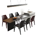 Contemporary Rectangular Dining Table Set With Six Black Brown Chairs And Fruit Bowl Decoration