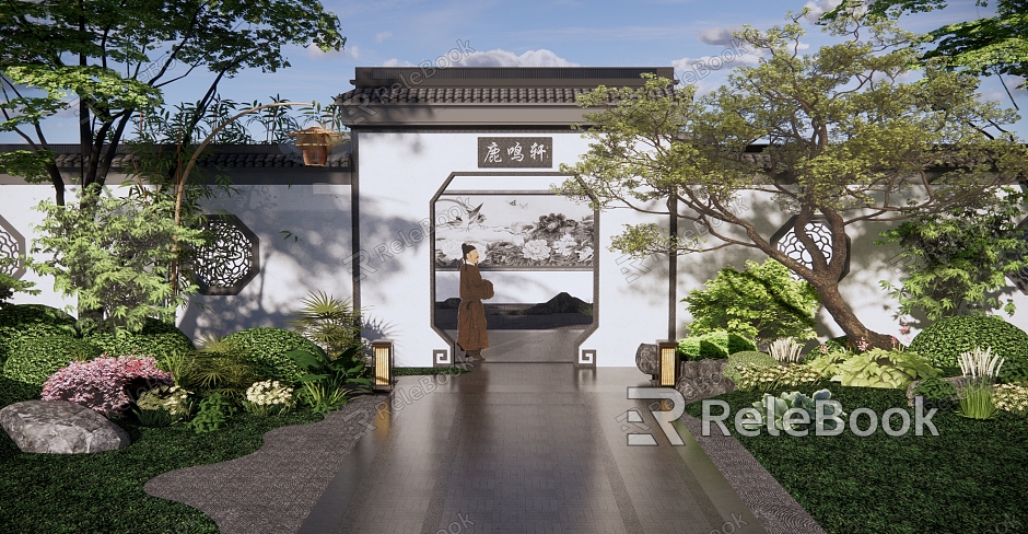 New Chinese Courtyard Garden Garden Villa Private Garden Plant Landscaping Garden Landscape Wall Garden Road model