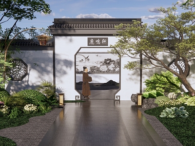 New Chinese Courtyard Garden Villa Private Garden Plant Landscaping Garden Landscape Wall Garden Road model