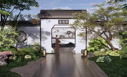 New Chinese Courtyard Garden Villa Private Garden Plant Landscaping Garden Landscape Wall Garden Road 3d model