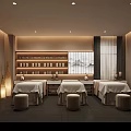 Chinese Style Beauty Hair Salon Interior With Wooden Display Shelves And Sofa