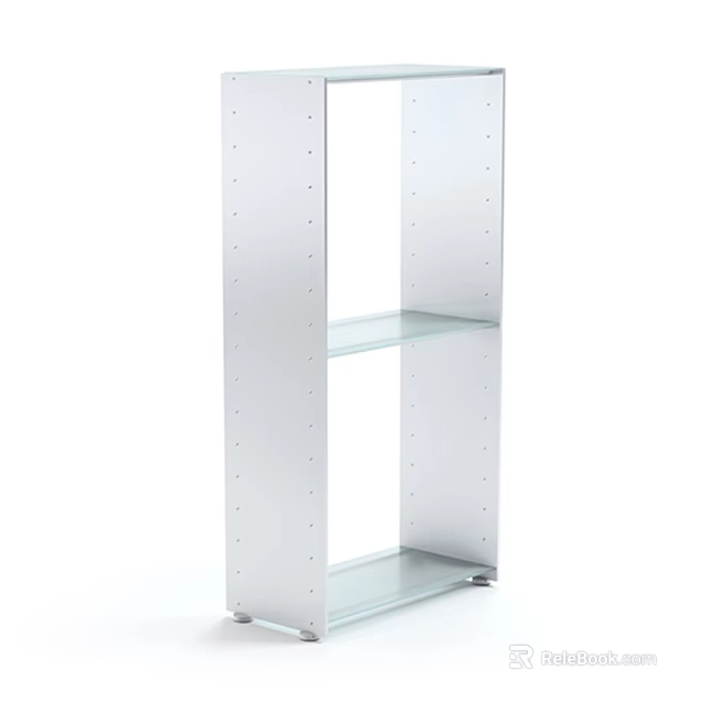 Modern White Metal Frame Storage Shelf With Clear Glass Shelves And Open Design Structure 3d model 