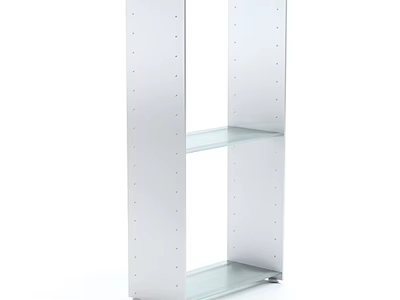 Modern White Metal Frame Storage Shelf With Clear Glass Shelves And Open Design Structure 3d model