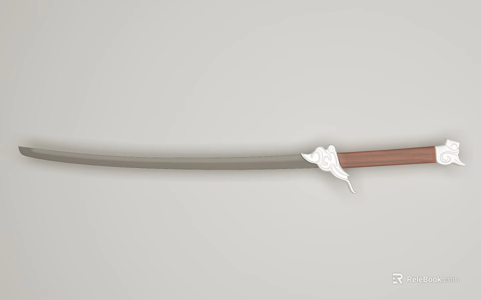 Traditional Long Sword With Grey Steel Blade Brown Wooden Handle And White Ornate Hilt 3d model 