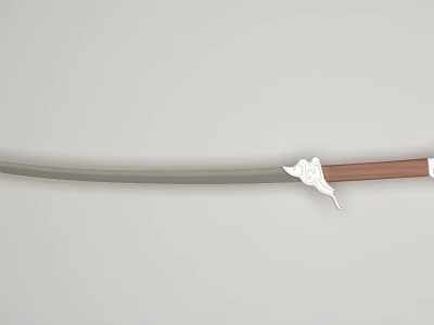 Traditional Long Sword With Grey Steel Blade Brown Wooden Handle And White Ornate Hilt 3d model