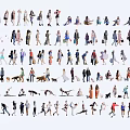 Diverse Group of People in Various Poses and Activities Like Standing Walking Carrying Items Exercising