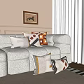 Multiple Decorative Pillows With Various Patterns And Colors On Light Gray Sofa 3d model