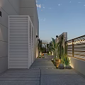 Modern Garden Landscape With White Pavilion Yellow Spherical Lights Stone Path Green Plants And Lawn