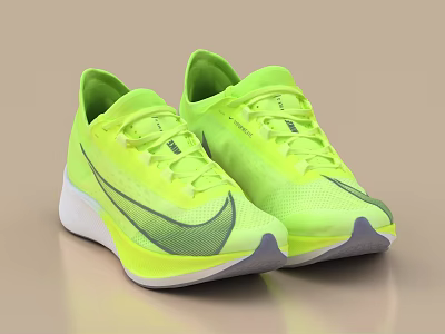 Fluorescent Green Nike Running Shoes Sporty Stylish Look With Gray Accents White Sole 3d model