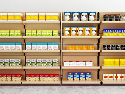 Retail Display Shelves Stocked With Colorful Packaged Products In Organized Rows 3d model