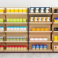 Retail Display Shelves Stocked With Colorful Packaged Products In Organized Rows
