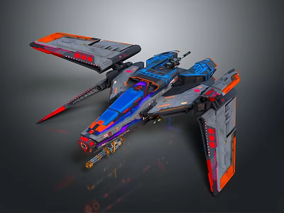 Futuristic Spacecraft With Blue Gray And Orange Red Details For Cosmic Exploration Mission 3d model