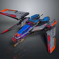 Futuristic Spacecraft With Blue Gray And Orange Red Details For Cosmic Exploration Mission