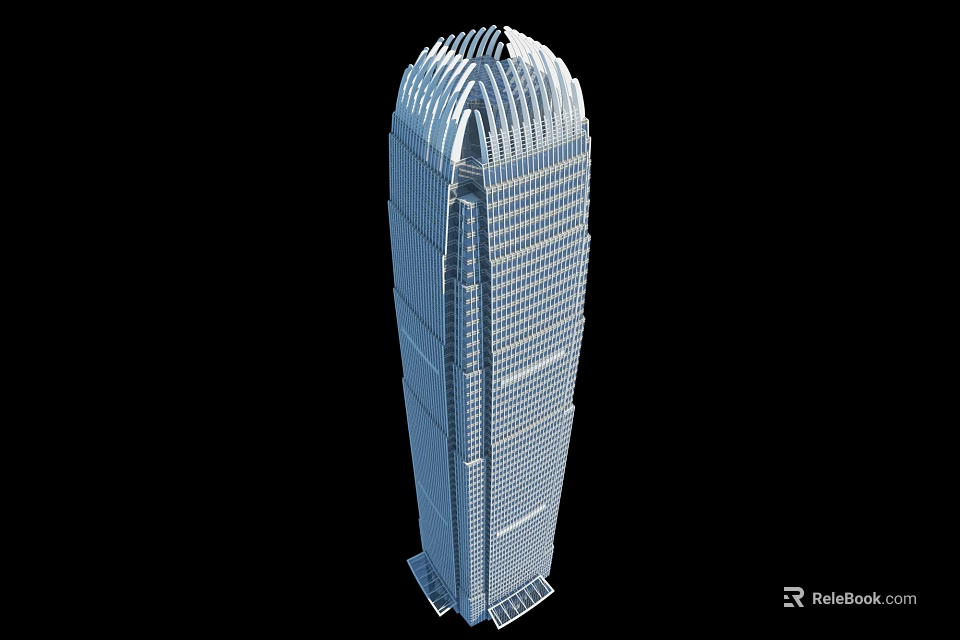 Modern Tall Office Building With Glass Curtain Wall And Curved Top Design 3d model 