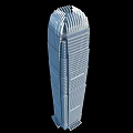 Modern Tall Office Building With Glass Curtain Wall And Curved Top Design