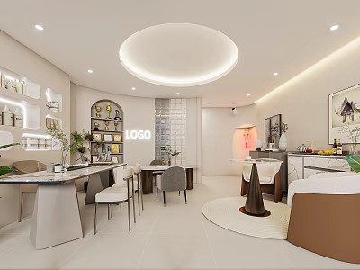 Modern Light Luxury Beauty Salon Interior Design With Spacious Comfortable Lounge And Product Display Area 3d model