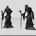 Game and Movie Characters with White Hair Long Robes and Staffs in Ornate Standing Poses