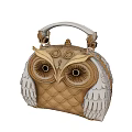 Owl Shaped Gold And White Handbag With Wing Details And Intricate Eye Design