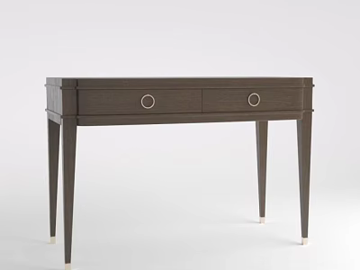 Dark Wood Desk With Two Drawers Circular Metal Handles And Slim Legs 3d model