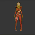 Game Movie Character in Red Sleek Outfit with Pink Hair and Futuristic Design