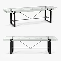 Modern Glass Top Bench With Black Metal Crossed Frame Structure Design