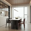 Modern Restaurant Interior With Dining Table Chairs Pendant Light Cabinet And Window Blinds 3d model