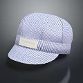 Blue And White Striped Casual Hat With Leather Property Label Design