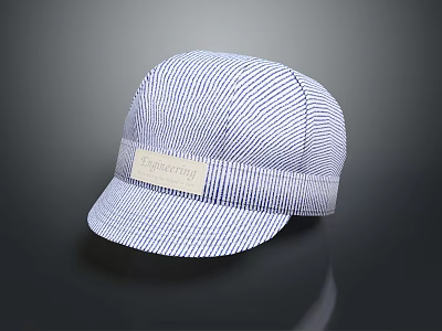 Blue And White Striped Casual Hat With Leather Property Label Design 3d model
