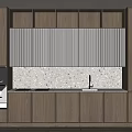 Modern Wooden Kitchen Interior With Pleated Panel Backsplash And Built In Appliances