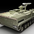 Green Military Armored Vehicle With Radar Antenna And Tracked Chassis