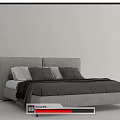 Modern Double Bed With Upholstered Headboard Plush Pillows And Gray Blanket 3d model