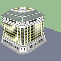 Modern Multi Story Office Building With Yellow White Facade Arched Entrance