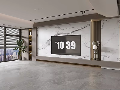 Modern Italian Living Room Light Luxury TV Background Wall Full Wall TV Cabinet Marble Background Wall 3d model