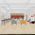 Modern Open Lounge Area Design With Wooden Floor Sofa Bar Stools And Pendant Lights