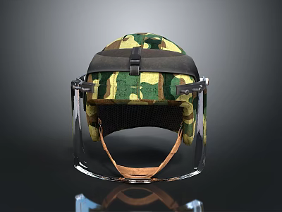 Camouflage Helmet With Transparent Face Shield And Padded Inner Headband Design 3d model