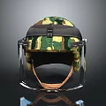 Camouflage Helmet With Transparent Face Shield And Padded Inner Headband Design