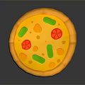 Cartoon Style Pizza With Yellow Crust Red Tomato And Green Vegetable Toppings