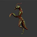 Fantasy Creature Character 3D Model With Green Red Body Horns And Claws