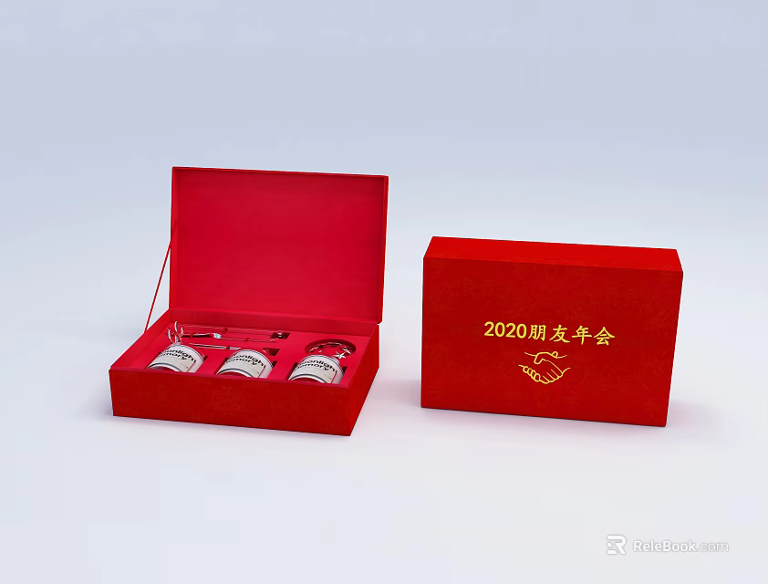 Decorative Ornament Set with Three Silver Ornaments Red Boxes Open Box for 2020 Comrades Gathering 3d model 