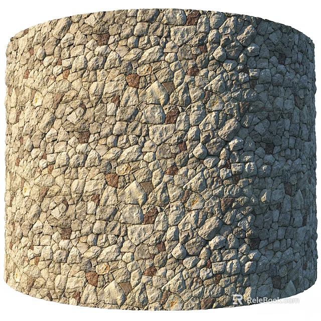 Stone Wall Construction Component with Irregular Natural Stones and Cylindrical Design 3d model 