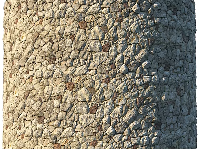 Stone Wall Construction Component with Irregular Natural Stones and Cylindrical Design 3d model
