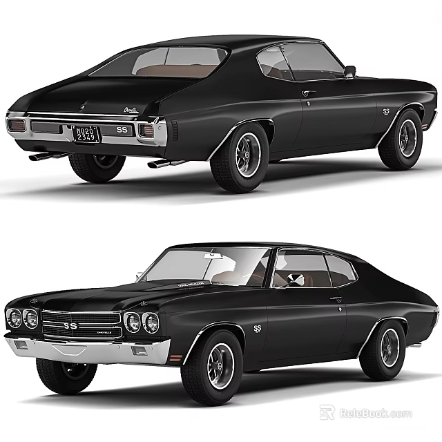 Classic Black Two Door Muscle Car With Sleek Body Lines And Brown Interior 3d model 