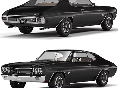 Classic Black Two Door Muscle Car With Sleek Body Lines And Brown Interior 3d model