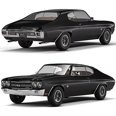 Classic Black Two Door Muscle Car With Sleek Body Lines And Brown Interior 3d model