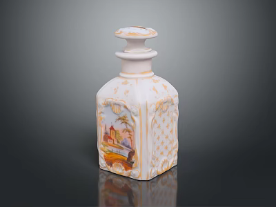 Artistic Ceramic Bottle Sculpture With Intricate Gold Accents And Hand Painted Colorful Patterns 3d model