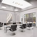 Bright Modern Beauty Hairdressing Salon Interior With Arched Lighted Mirrors And Comfortable Professional Styling Chairs
