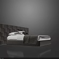 Modern Double Bed with Gray Tufted Headboard White Bedsheets Gray Comforter and Pillows 3d model